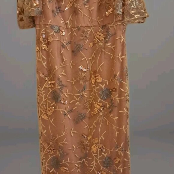 JS Collections Daphne Flutter Sleeve Column Sheath Blush Multi Color Gown Discou - Picture 3 of 14